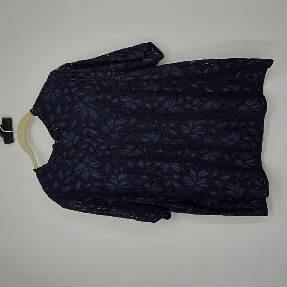 H&M Short Sleeve High Neckline Short Sleeve Pullover Navy Blue Blouse Size XL - Picture 3 of 12